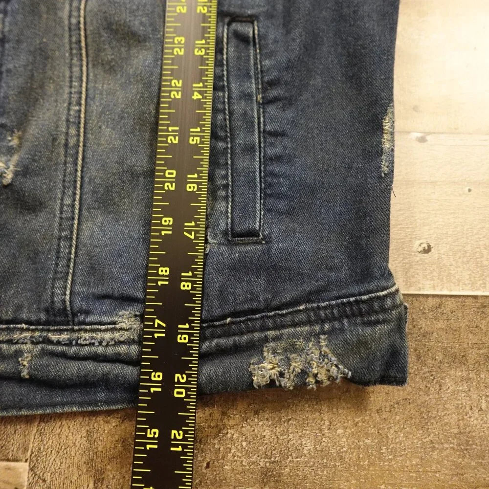 Free‎ People Denim Knit Sleeve Hoodie Jacket Women’s Medium Blue Distressed Boho - Picture 6 of 10